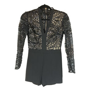 Agaci Romper Womens Med-Lg Black Sequin Net Top Long Sleeve Back Zipper